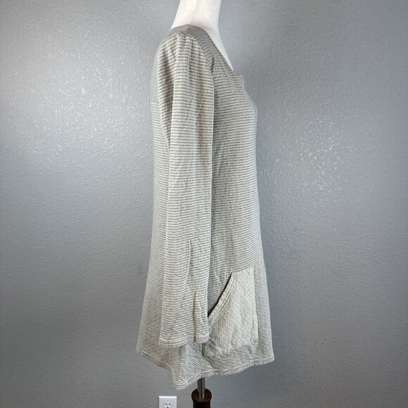 Cut Loose Womens Tunic Top Dress Size S Gray Cotton Knit Dot Stripe Pockets - Picture 6 of 7
